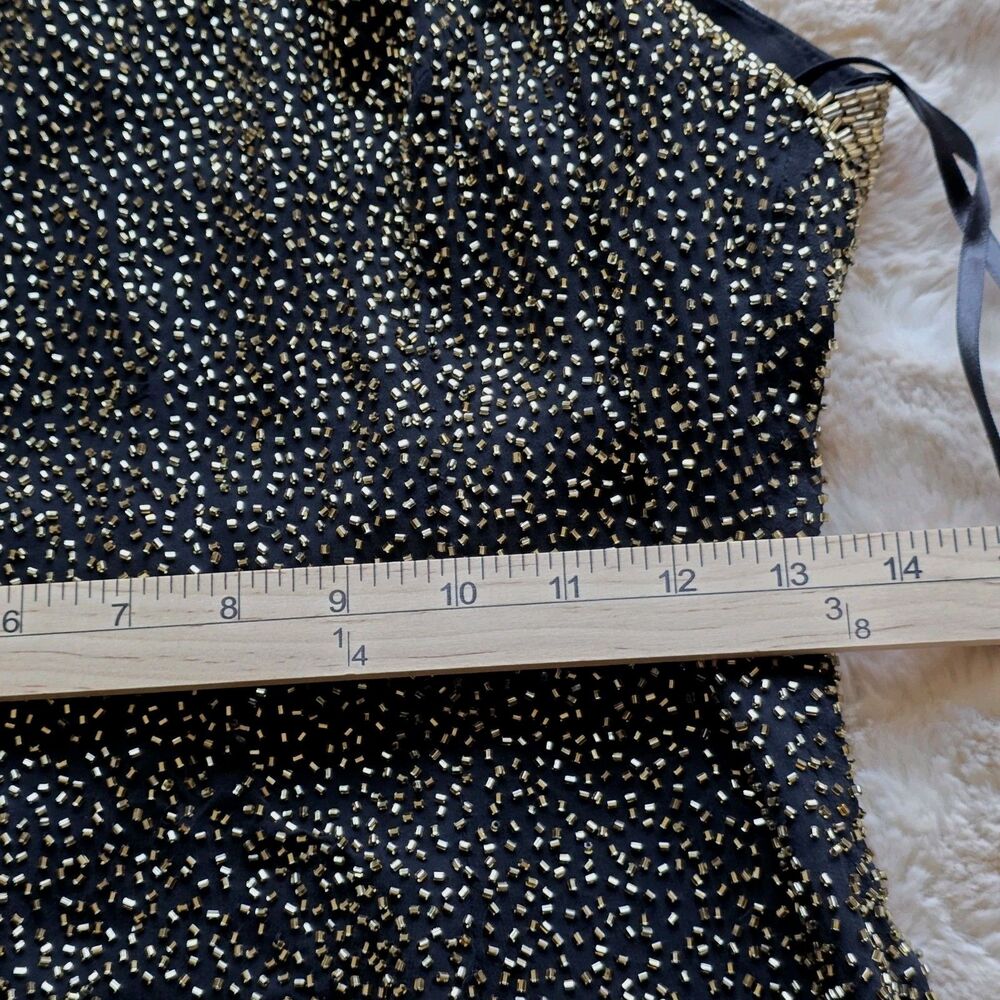 Black Tie Oleg Cassini Beaded Silk Halter Dress Black Gold Glam Cocktail Sz 8 - Picture 10 of 10